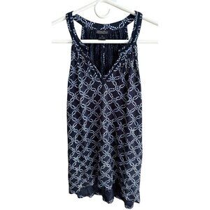 Lucky Brand Navy and White Geometric Sleeveless Hi-Lo Racerback Tank Top Size XS